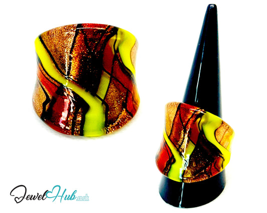 🌈 EmberSpiral Glass Ring – UK R · US 9 · Giant Series · Swirl-Fired Statement CT