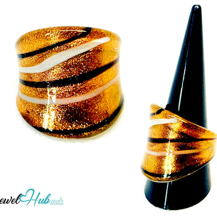 DuneTwist 🌀 Glass Ring – UK R · US 9 · Giant Series · Sculptural Swirl Statement CT