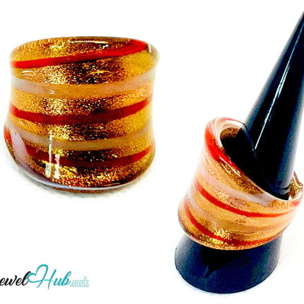 FlameBand 🌟 Glass Ring – UK R · US 9 · Giant Series · Glitter-Striped Statement CT