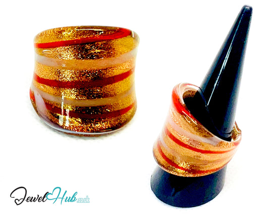 🌟 FlameBand Glass Ring – UK R · US 9 · Giant Series · Glitter-Striped Statement CT