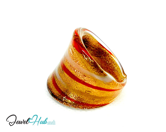 🌟 FlameBand Glass Ring – UK R · US 9 · Giant Series · Glitter-Striped Statement CT