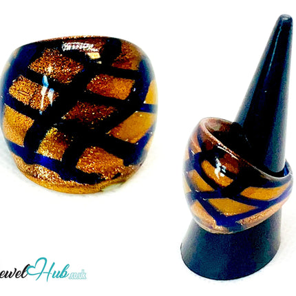 GoldGrid 🖤 Glass Ring – UK O · US 7.5 · Giant Series · Checkered Statement · 9.26g CT