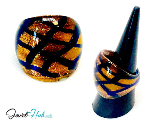 🖤 GoldGrid Glass Ring – UK O · US 7.5 · Giant Series · Checkered Statement · 9.26g CT
