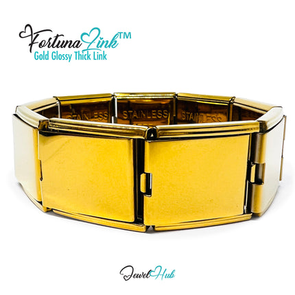 FortunaLink™ Gold Glossy Thick Link Bracelet – Sculptural Modular Stainless Steel 18‑Links (Copy)