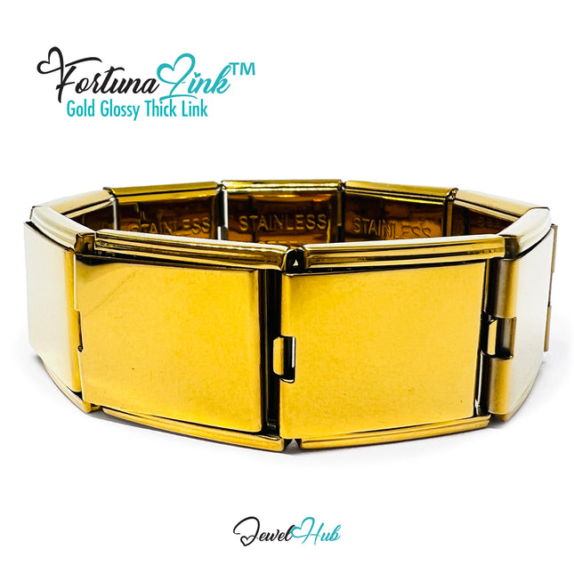 FortunaLink™ Gold Glossy Thick Link Bracelet – Sculptural Modular Stainless Steel 18‑Links (Copy)