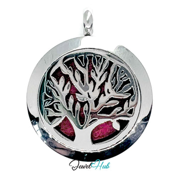 Stainless Steel Aromatherapy Pendant – Tree of Serenity
