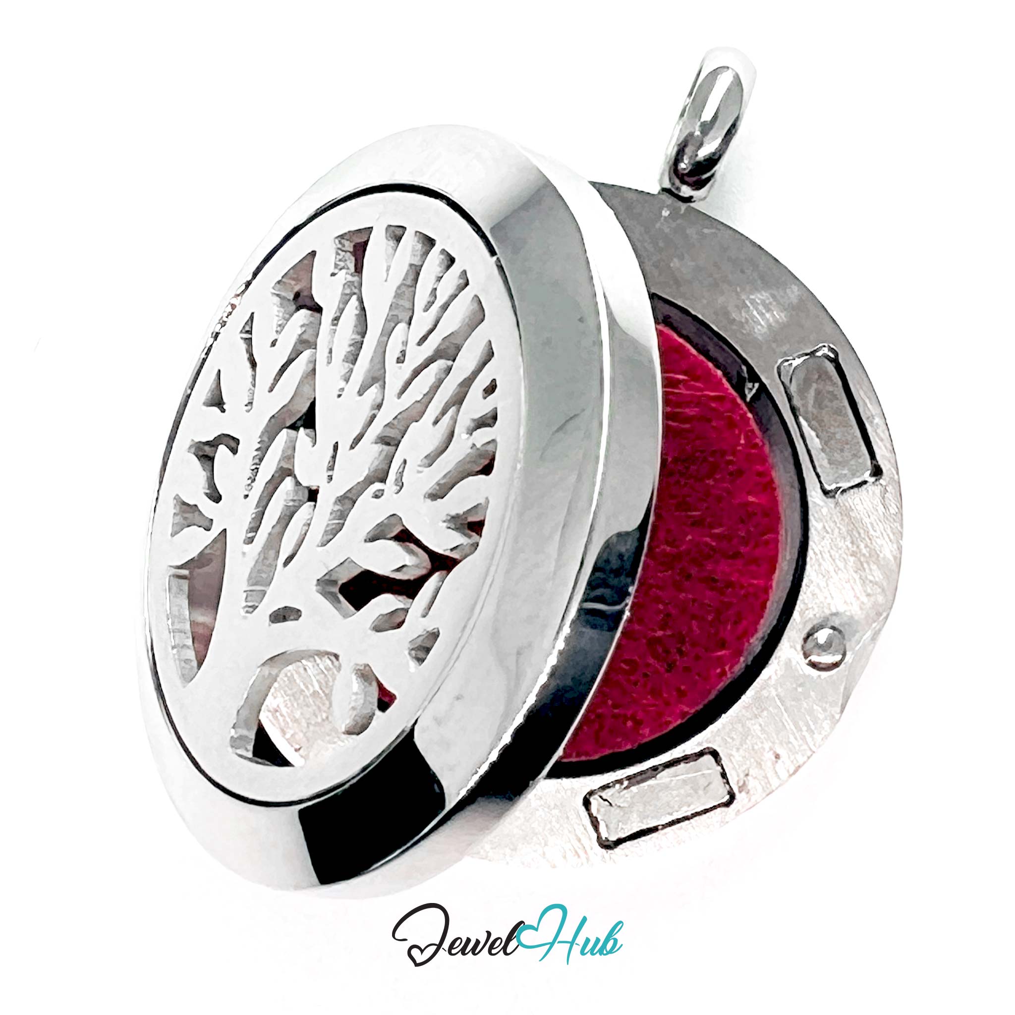 Stainless Steel Aromatherapy Pendant – Tree of Serenity