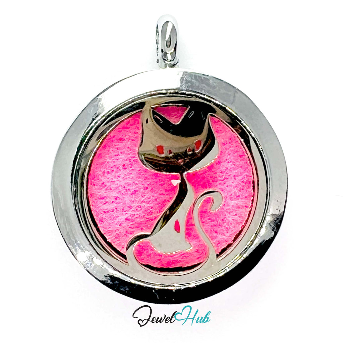 Pink rose pendant with silver frame on a white background