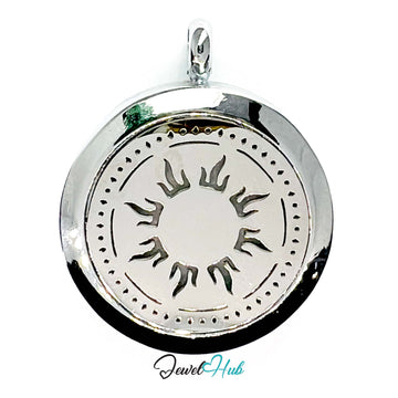 Silver pendant with engraved design on a white background, branded 'Jewel Hub'.