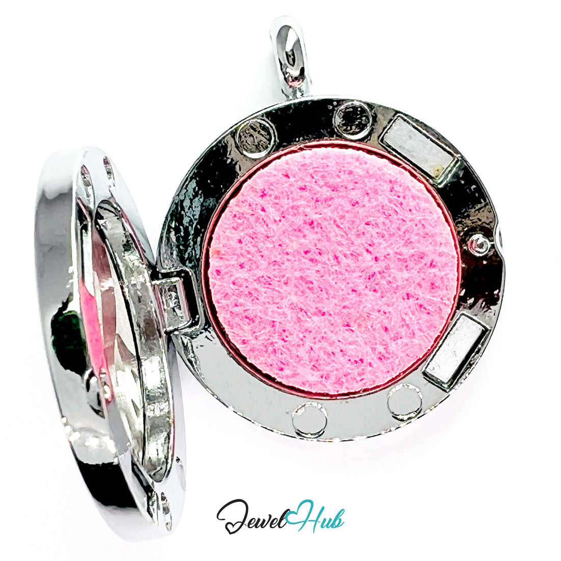 Pendant with 'Mom' and heart design on a pink background, brand 'Jewel Hub' visible