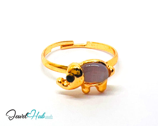 🐘 Elephant Ring – Zinc Alloy · Adjustable (J/K/L + O/P/Q) · Resin Gemstone · Symbolic