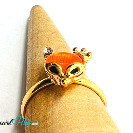🐭✨ Flying Mouse Ring – Zinc Alloy · Adjustable (J/K/L) · Orange Resin & Zirconia · Symbolic CA