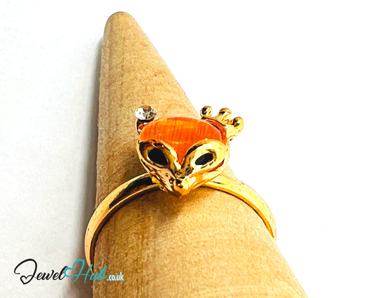 🐭✨ Flying Mouse Ring – Zinc Alloy · Adjustable (J/K/L) · Orange Resin & Zirconia · Symbolic