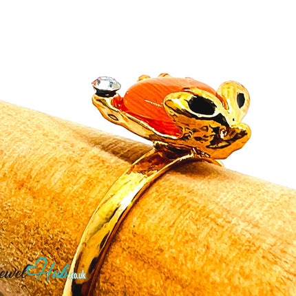 🐭✨ Flying Mouse Ring – Zinc Alloy · Adjustable (J/K/L) · Orange Resin & Zirconia · Symbolic CA
