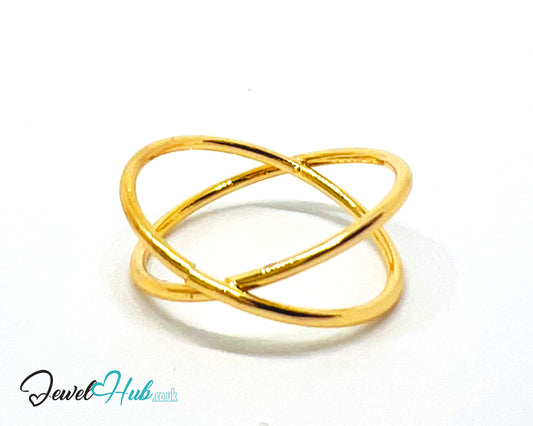 💍 Double Loop Ring – Zinc Alloy · UK Q · US 8.5 · Minimalist Design · Gold-Tone