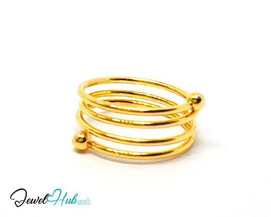 💍 Triple Loop Ring – Zinc Alloy · UK N · US 7 · Gold-Tone · Sculptural Minimalist Design