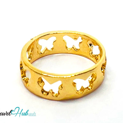 🦋 Gold Butterfly Cutout Ring – Zinc Alloy · UK M · US 6.5 · Sculptural Motif · Gold-Tone Finish CA