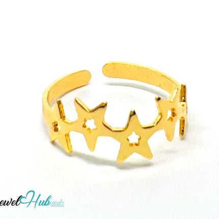 🌟 Gold Star Cluster Ring – Zinc Alloy · Adjustable (L/M/N) · Three-Star Design CA