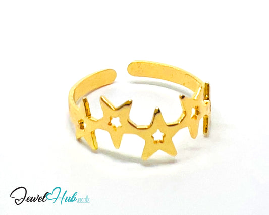 🌟 Gold Star Cluster Ring – Zinc Alloy · Adjustable (L/M/N) · Three-Star Design