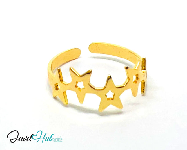 🌟 Gold Star Cluster Ring – Zinc Alloy · Adjustable (L/M/N) · Three-Star Design CA