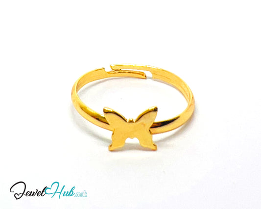 🦋 Gold Butterfly Ring – Zinc Alloy · Adjustable (M/N/O) · Cutout Motif