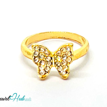 🎀 Gold Bow Ring – Zinc Alloy · UK L · US 6 · Pavé Synthetic Zirconia · Gold-Tone Finish CA