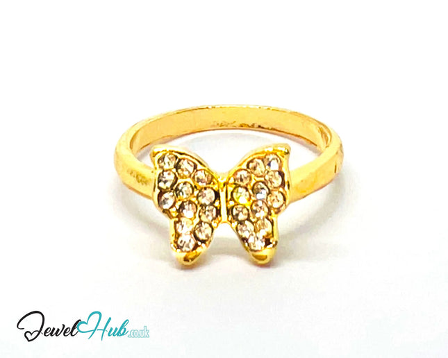 🎀 Gold Bow Ring – Zinc Alloy · UK L · US 6 · Pavé Synthetic Zirconia · Gold-Tone Finish CA