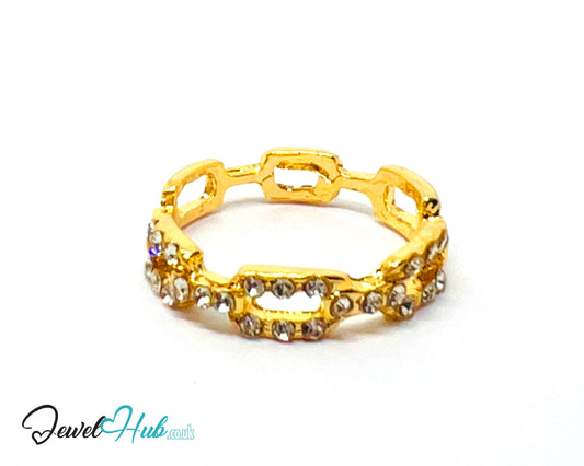 ◻️ Gold Cutout Rectangle Ring – Zinc Alloy · UK P · US 8 · Geometric Motif · Sparkling Accents