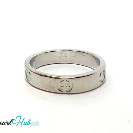 🕊️ Symbol Band Ring – Zinc Alloy · UK O · US 7.5 · Engraved Motif · Lightweight Fashion Jewellery · Silver-Tone Finish CA