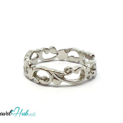 🌀 Swirl Cutout Ring – Zinc Alloy · UK M · US 6.5 · Sculptural Openwork Motif · Silver-Tone Finish CA