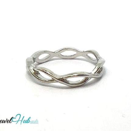 ➰ Twisted Loop Ring – Zinc Alloy · UK M · US 6.5 · Sculptural Wrap Motif · Silver-Tone Finish CA