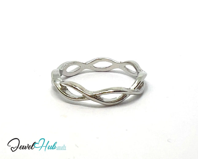 ➰ Twisted Loop Ring – Zinc Alloy · UK M · US 6.5 · Sculptural Wrap Motif · Silver-Tone Finish CA