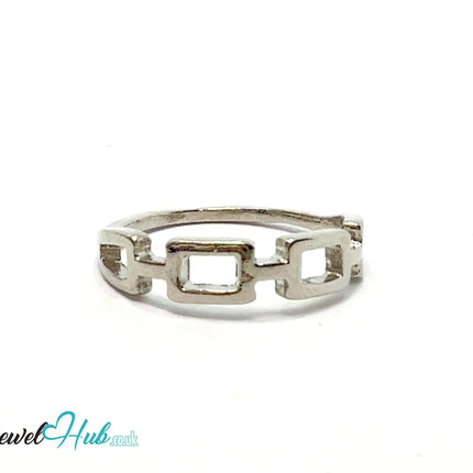 ▫️ Link Band Ring – Zinc Alloy · UK O · US 7.5 · Rectangular Cutout Motif · Silver-Tone Finish CA