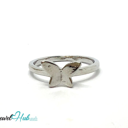 🦋 Butterfly Accent Ring – Zinc Alloy · UK P · US 8 · Sculptural Motif · Silver-Tone Finish CA