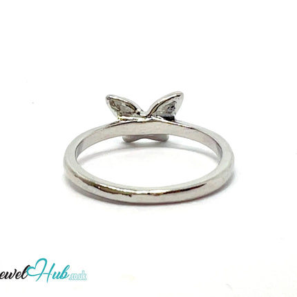🦋 Butterfly Accent Ring – Zinc Alloy · UK P · US 8 · Sculptural Motif · Silver-Tone Finish CA