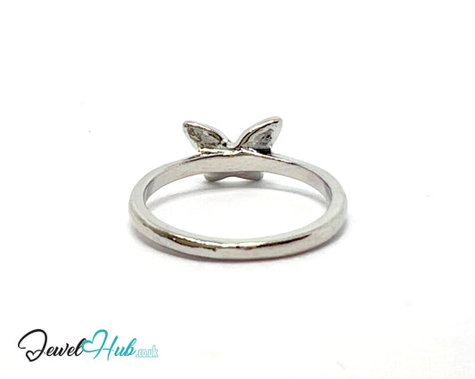 🦋 Butterfly Accent Ring – Zinc Alloy · UK P · US 8 · Sculptural Motif · Silver-Tone Finish