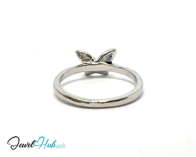 🦋 Butterfly Accent Ring – Zinc Alloy · UK P · US 8 · Sculptural Motif · Silver-Tone Finish CA