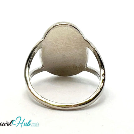 ✨ Virgin Mary Oval Ring – Zinc Alloy · UK O · US 7.5 · Engraved Religious Motif · Symbolic · Silver-Tone Finish CA