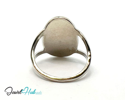 ✨ Virgin Mary Oval Ring – Zinc Alloy · UK O · US 7.5 · Engraved Religious Motif · Symbolic · Silver-Tone Finish