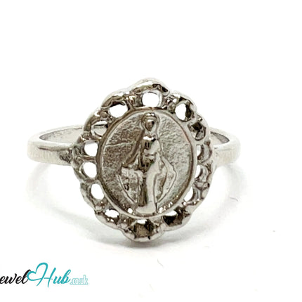 🔮 Icon Miniature Ring – Zinc Alloy · UK J · US 5 · Engraved Symbolic Motif · Silver-Tone Finish CA