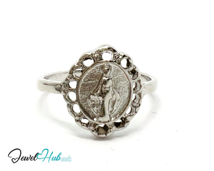🔮 Icon Miniature Ring – Zinc Alloy · UK J · US 5 · Engraved Symbolic Motif · Silver-Tone Finish