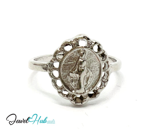 🔮 Icon Miniature Ring – Zinc Alloy · UK J · US 5 · Engraved Symbolic Motif · Silver-Tone Finish