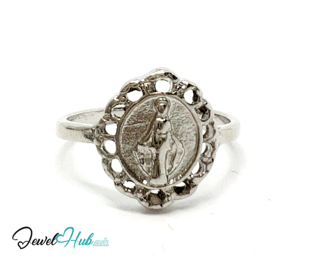 🔮 Icon Miniature Ring – Zinc Alloy · UK J · US 5 · Engraved Symbolic Motif · Silver-Tone Finish CA