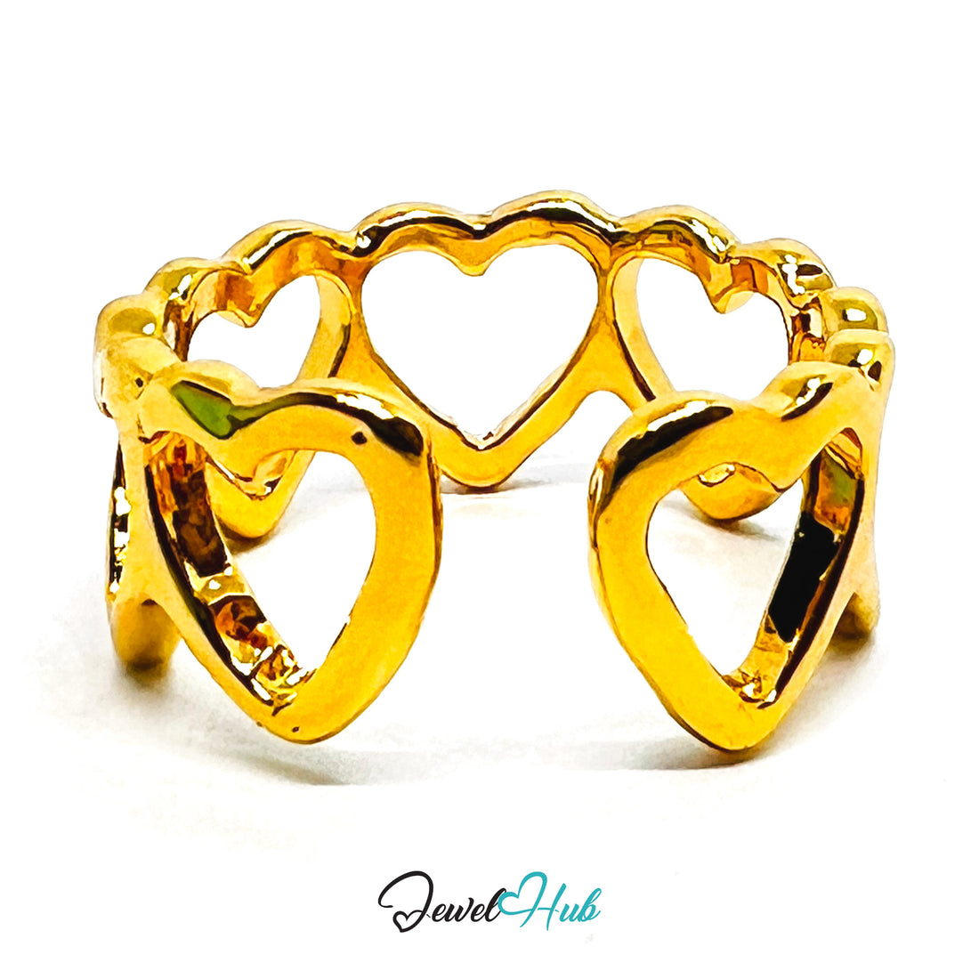 Gold Plated Zinc Alloy Heart Band Ring · Adjustable J K L - JewelHub.co.uk