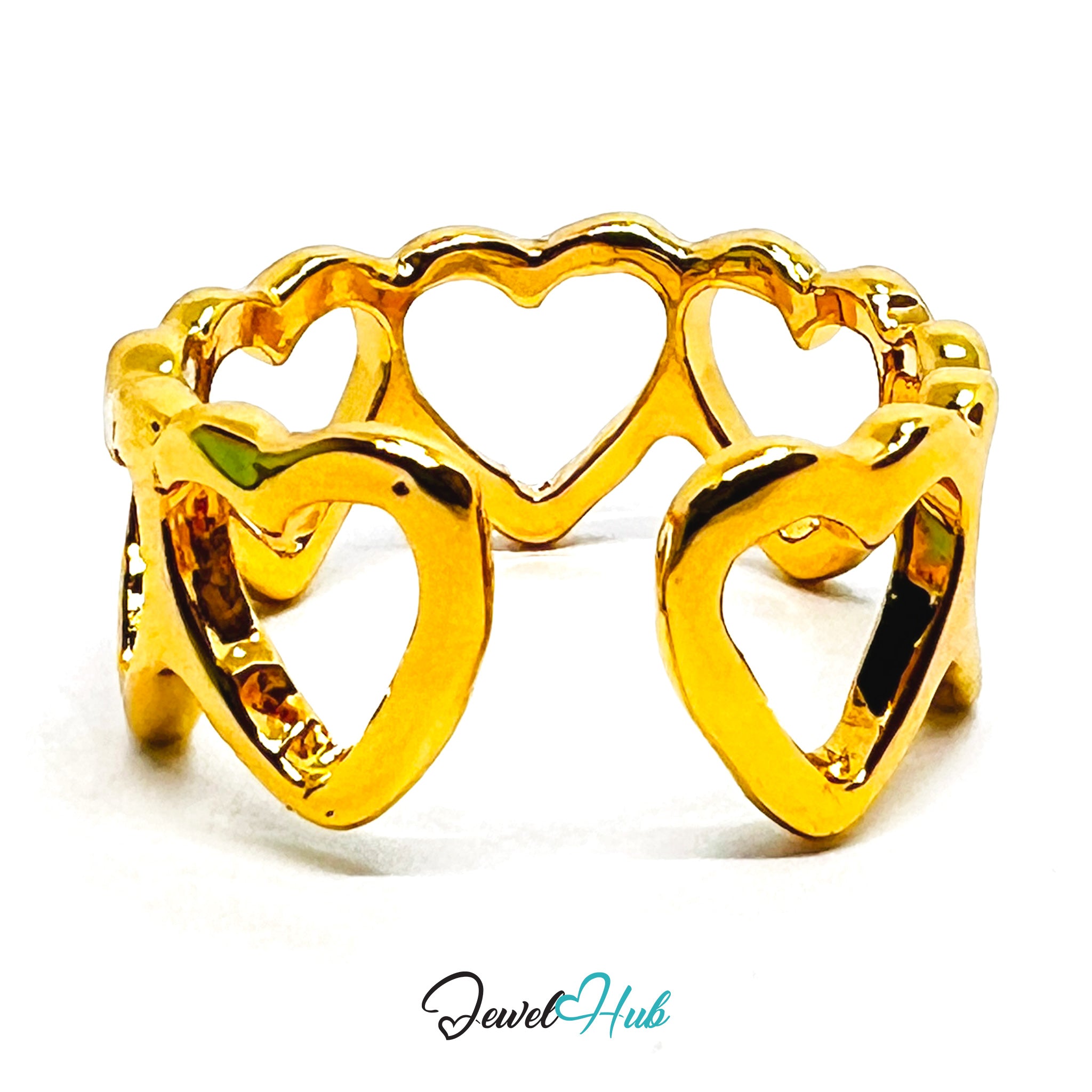 Gold Plated Zinc Alloy Heart Band Ring · Adjustable J K L