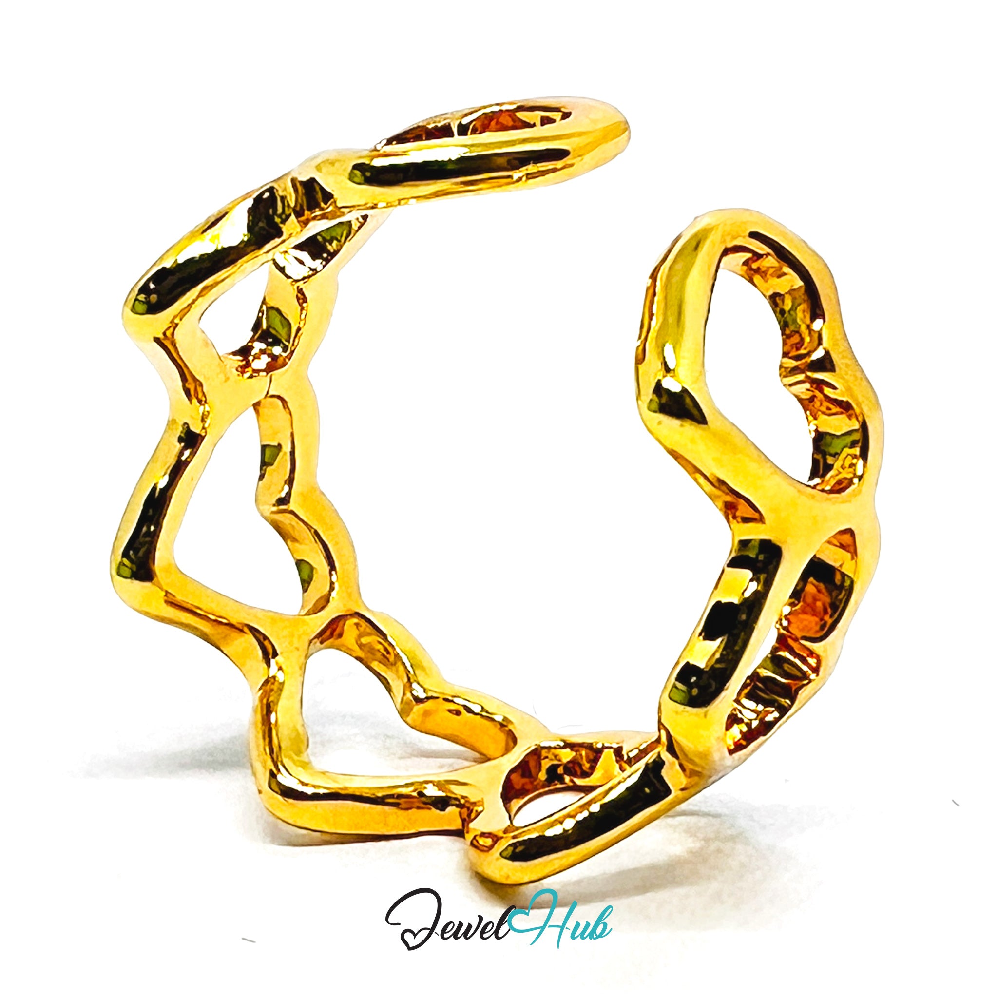 Gold Plated Zinc Alloy Heart Band Ring · Adjustable J K L
