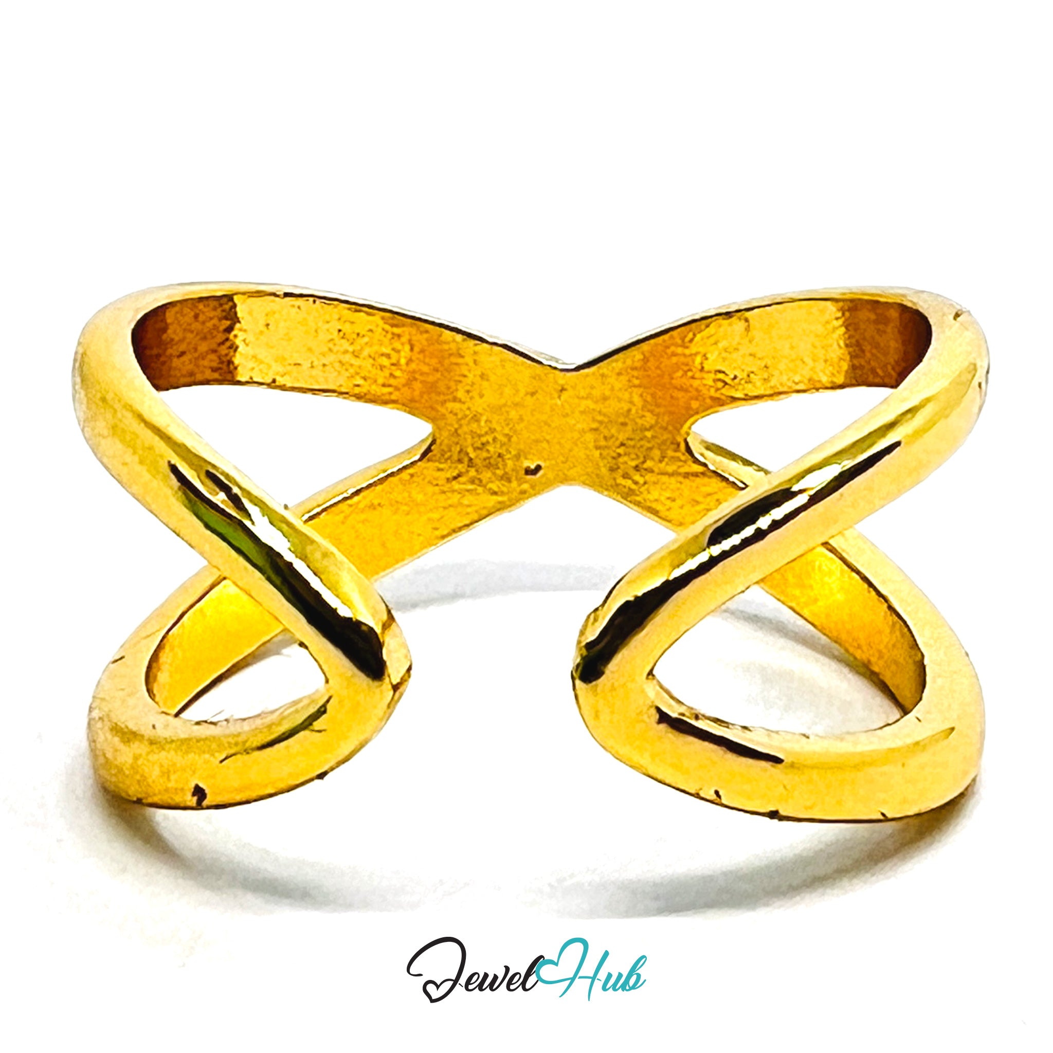 Zinc Alloy Ring Gold Criss Cross X Design - UK O-Q Gold Plated