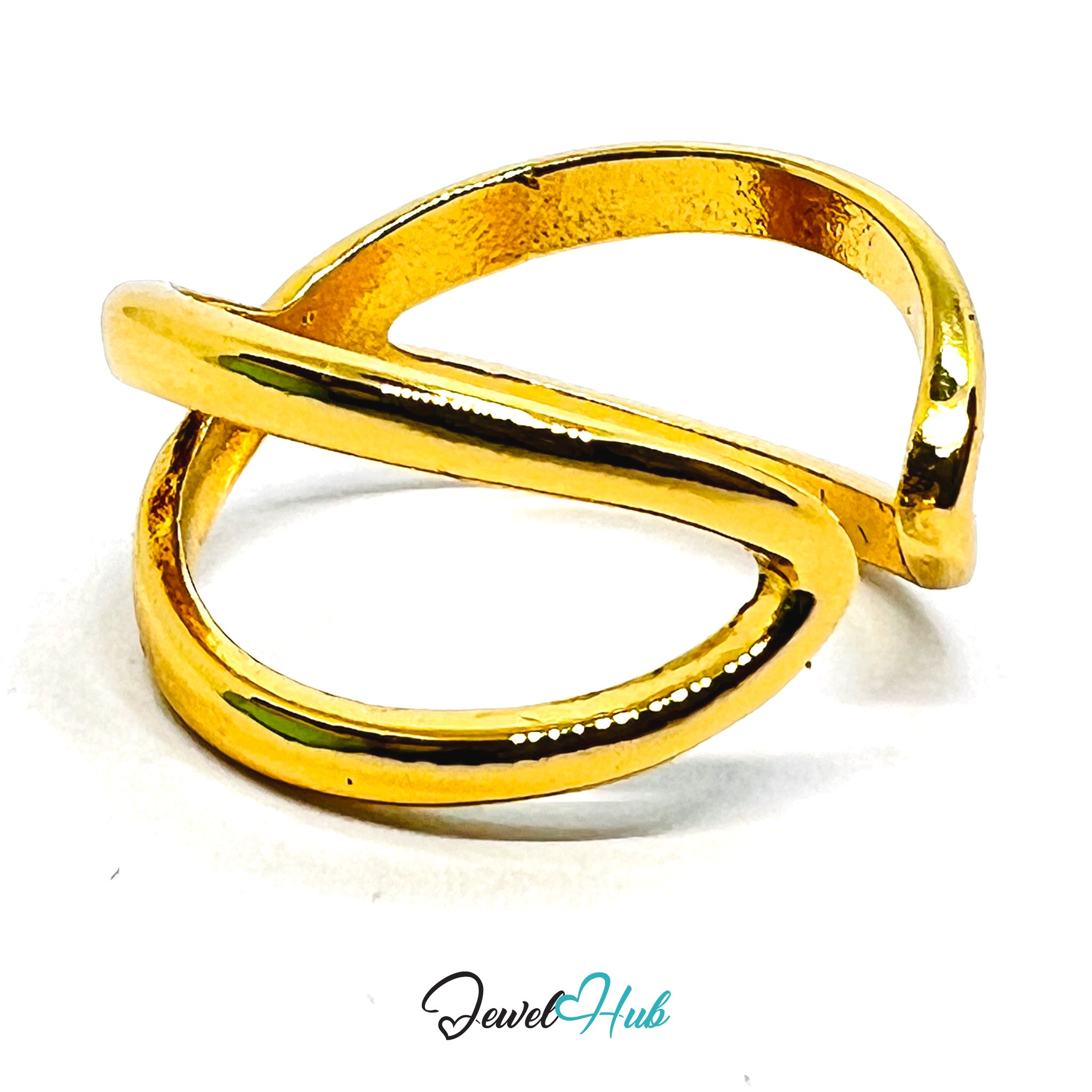 Zinc Alloy Ring Gold Criss Cross X Design - UK O-Q Gold Plated