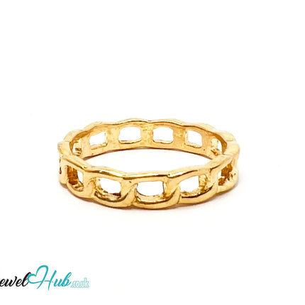 ▭ Gold Link-Frame Ring – Zinc Alloy · UK Q · US 8.5 · Rectangle Cutout Chain Motif · Polished Gold Finish CA