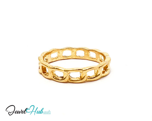 ▭ Gold Link-Frame Ring – Zinc Alloy · UK Q · US 8.5 · Rectangle Cutout Chain Motif · Polished Gold Finish